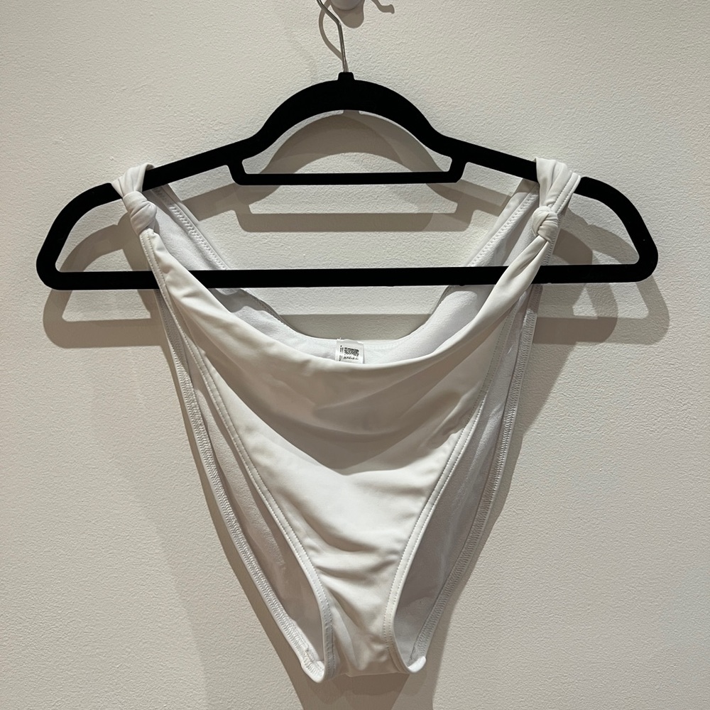 High Cut White Bikini Bottom with Knot Side Detail